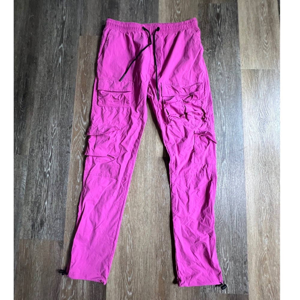 Decibel Cargo Pants Mens XL Pink Tactical Utility Drawstring Toggle Hem 4055